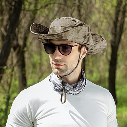 Image of UPF 50+ Sun Fishing Hat for Men Women Wide Brim Hat with Detachable Face Cover & Neck Flap
