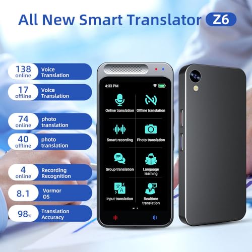 Image of AI Language Translator Device | Support for 138 Languages | Real Time | Offline /Online Instant Two Way Voice and Photo Translation | 4 inch Touchscreen for Travel, Business, and Language Learning