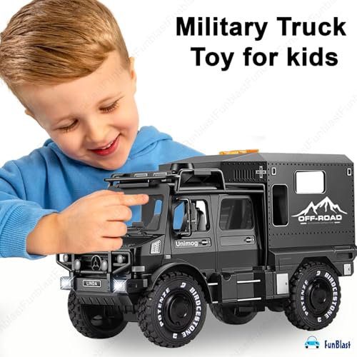 Image of FunBlast Military Truck Toy for Kids, Off Road Army Vehicle Trucks Toys, Friction Power Toys Battle Field Trucks with Light & Sound for 3+ Years Old Boys, Girls, Kids Toy (Black)