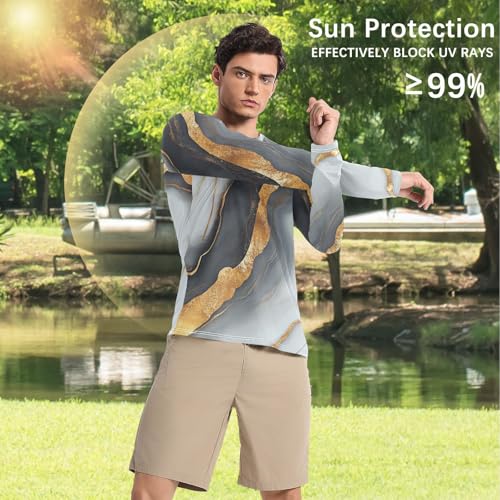 Marble Grey Grey Shirts Summer UPF 50+ Elastic Loose UV Sun Protection Long Sleeve Shirts Beach4
