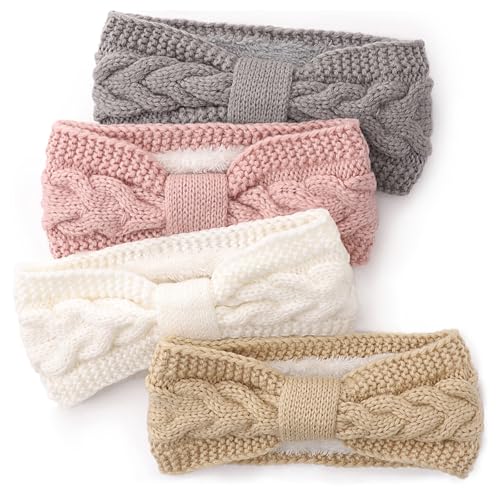 DRESHOW 4 Pack Twisted Knit Headbands Thick Cable...