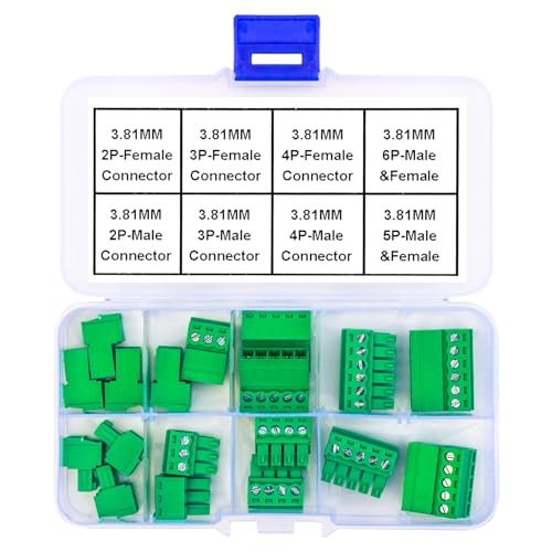 Image of Keszoox Phoenix Connector Terminal Block PCB Connector,Phoenix Type Connector 3.81mm 2P 3P 4P 5P 6P Connector Male Female Assortment Kit (KS-3.81-MF)