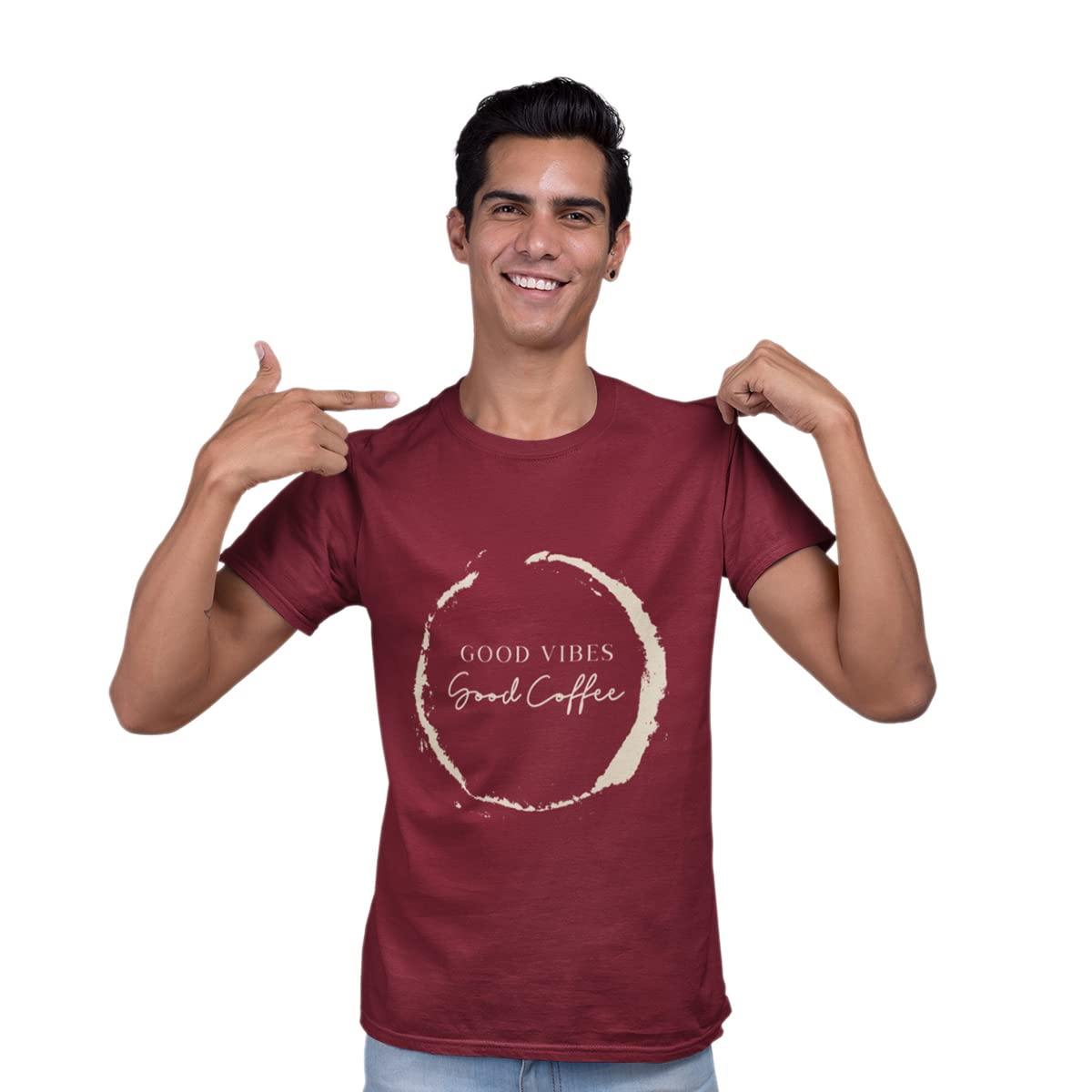 Gracieux ModaMen's Printed Regular Fit Casual Half Sleeve T-Shirt - Coffee Vibes - Red