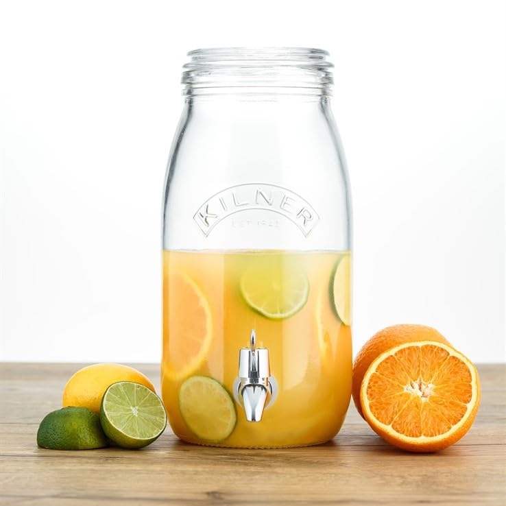 Image of Kilner Premium 3 L Airtight Clip Top Glass Drinks Dispenser with Tap for Beer, Detox Water, Juice, Cocktails, Beer, Water Pitcher | BPA Free, Transparent, Reusable