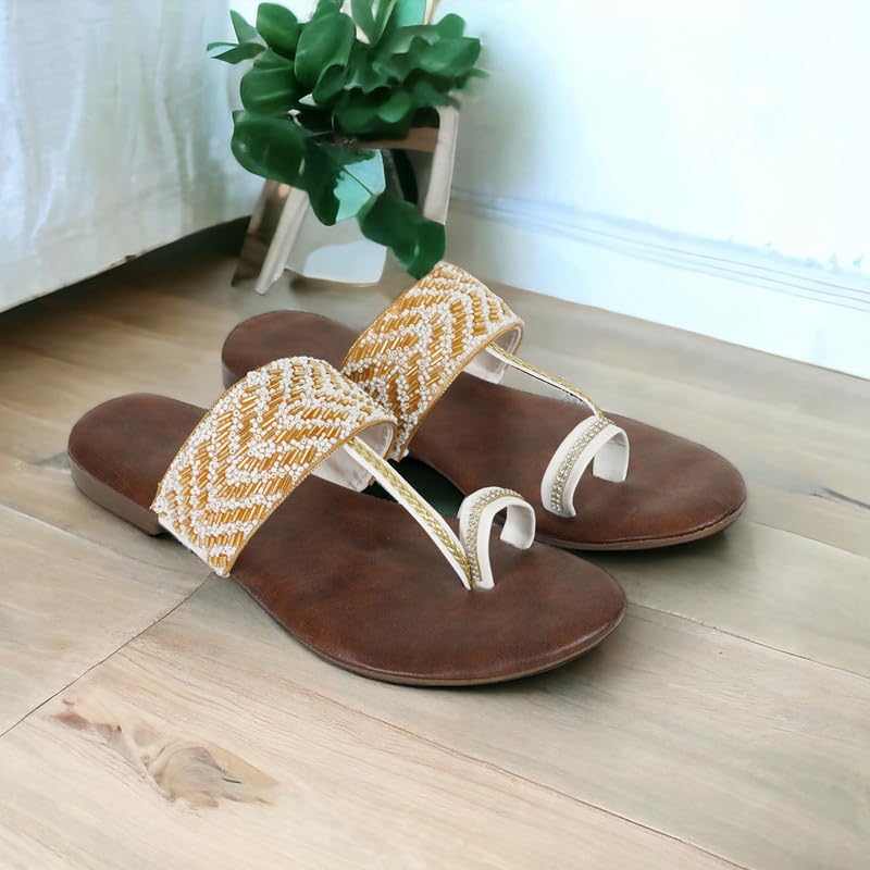 Image of DFR Flip Flops for Women Daily Use Comfortable Ethnic Embroidered Girls Slippers flipflops chappals