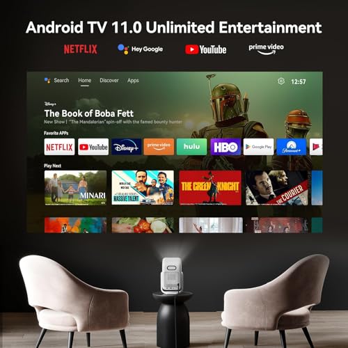 WANBO T2 Ultra Smart Beamer Android TV, Netflix, Live TV, Sprachassistent, CEC, 500ANSI, KI Autofokus Trapezkorrektur, 120° Drehbar, Bluetooth WiFi, Native 1080P Kurzdistanz Heimkino Mini Projektor – Bild 3