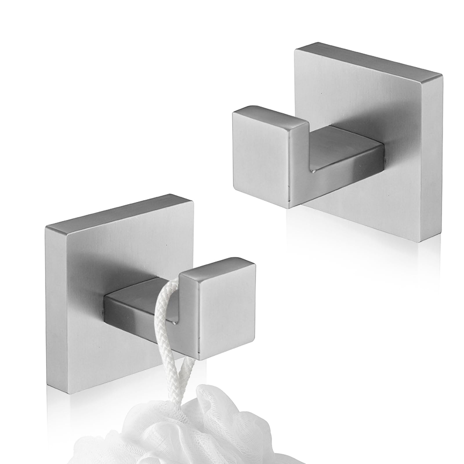 Lzydkh Silber 2 Pcs Square Bathroom Towel Hook, Stainless Steel Coat Hooks Wall Mounted Towel Hooks For Bathrooms Heavy Duty Self Adhesive For Bathroom Kitchen Hotel (Silver)