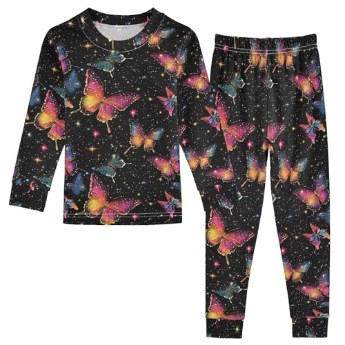 panksolu Pajama Sets Long Beautiful Colorful Butterfly Cotton Sleepwear Pjs 2 Piece,18M-8Y