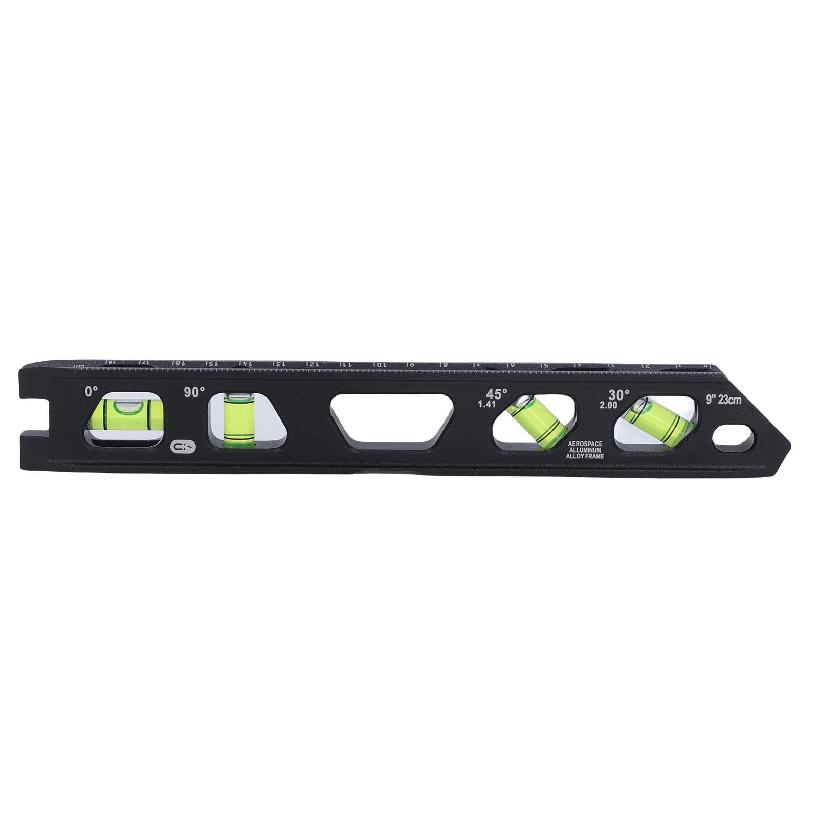 Righello livella a bolla magnetica in alluminio pressofuso con telaio da 9 pollici - fiale da 0 30 45 e 90 gradi - Base con scanalatura a V e vite ad alette per l'allineamento del