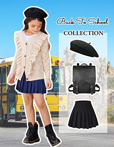 Image of Arshiner Girls Cardigan Sweaters Ruffle School Uniform Sweater V Neck Button Front Outerwear 4-13 Years