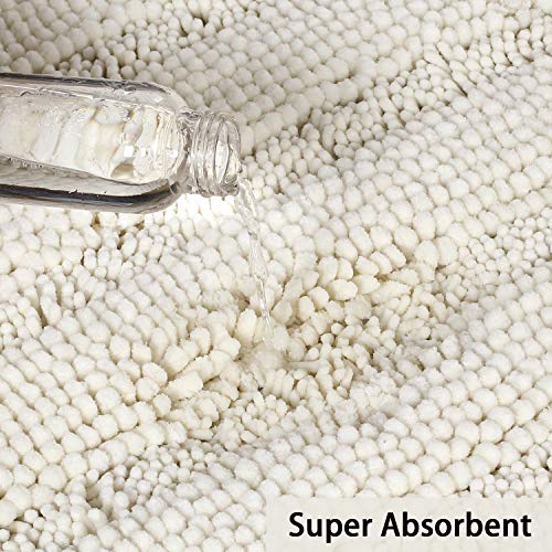 Image of Luxury Chenille Bath Rug Sets for Bathroom Extra Absorbent Bath Mat With Toilet Floor Rug, Non-Slip, Machine-Washable, Shaggy Carpet Rug Soft, Plush Rugs for Tub Shower 20 inch x 32 inch /20 inch x 20 inch, Shag Ivory