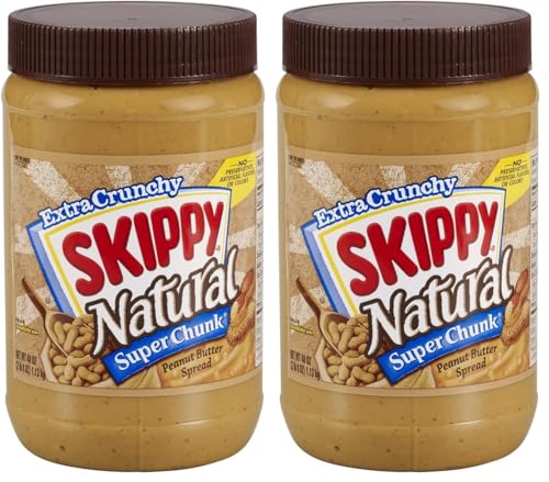SKIPPY Natural SUPER CHUNK Peanut Butter Spread, 7 g Protein Per Serving, 40 oz.(Pack of 2)