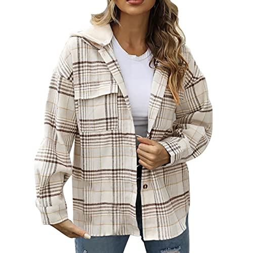 Bomberjacke-Damen-Jeansjacke-Trendige-Zerrissene-Uebergrosse-Laessige-Lange-Sweatjacke-Damen-Sommer-Kapuzenmantel-Plaid-Button-Down-Laessige-Langarm-Hemdjacke-Mantel-Mit-Taschen-Klassische-Mantel-Dame