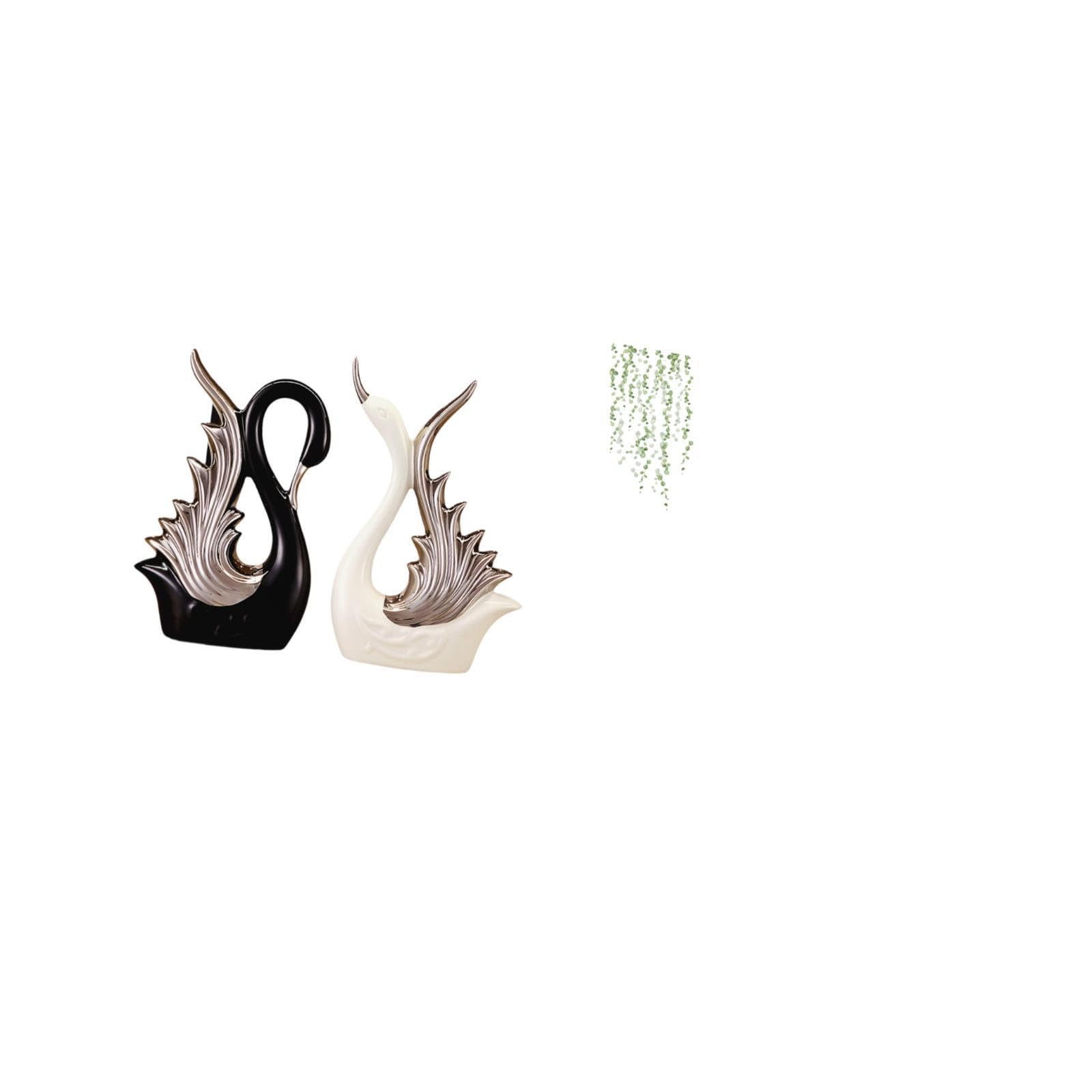Elegant Ceramic Swan Figurines and Green Plant Leaves Wall Art Sculpture Collection for Anniversary Shelf Fireplace Restroom Bedroom |Home & Garden|Yard, Garden & Outdoor Living|Garden-image-43