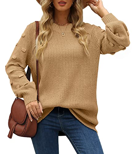 Xieerduo Fall Sweaters For Women Pullover Chunky Knit Sweater Crewneck Swearshirts Khaki M #TOP2