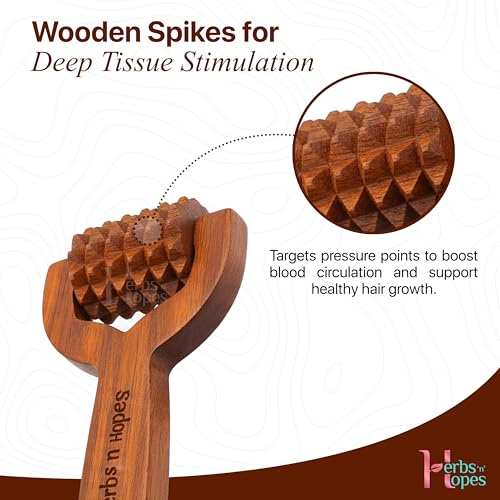 Image of Herbs 'n' Hopes Wooden Hair Growth Roller | Manual Head & Scalp Massager Balyantra & T-Roller for Hair Growth, Stress Relief & Relaxation | Portable Wooden Hair Scalp Roller or Stimulator for Blood Circulation