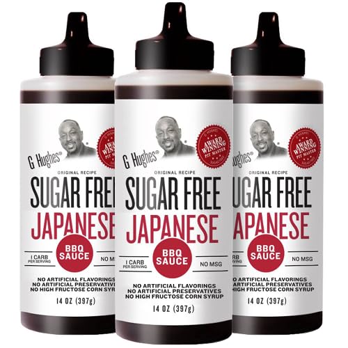 G Hughes Sugar Free Japanese BBQ Sauce - Gluten Free Japanese Barbecue Sauce, Gourmet Asian Marinade for Fish, Meat, Chicken Wings, Stir Fry Vegetables, No Sugar - 14 Fl Oz (Pack of 3)