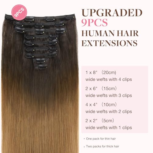 Image of GOO GOO Clip in Hair Extensions Real Human Hair, Remy Human Hair Extensions Clip ins for Women, Natural Human Hair, 18inch 150g 9Pcs, 1D /2C /4E Chocolate Dip Color Melt