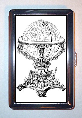 1860s Steampunk Globe Victorian B&W Graphic: Stainless Steel ID or Cigarettes Case (King Size or 100mm)