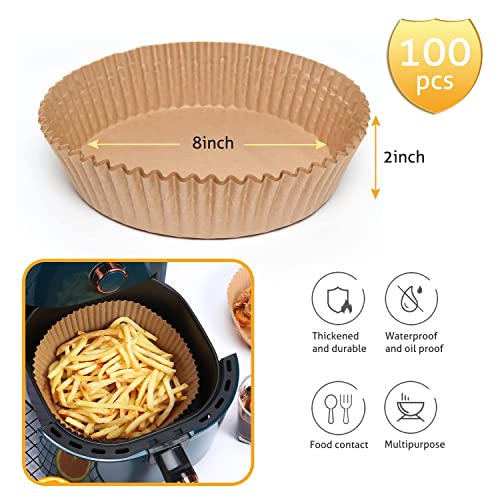 Ailun Air Fryer Paper Liners 8inch, 100PCS Non-Stick Parchment Paper,Oil Resistant,Disposable Food Grade Free of Bleach Paper Round for 5-8 QT Air Fryer Baking Roasting Microwave