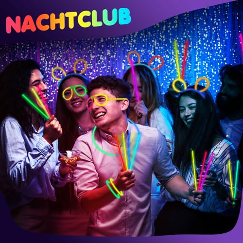 Ziitty Knicklichter Party Set, 7 Tolle Farben Knicklichter Kinder, 100 Leuchtstäbe mit 100 Verbinder für Armbänder Armringe,Neon Party Gadgets für Party Deko Hochzeiten Silvester Deko 2026