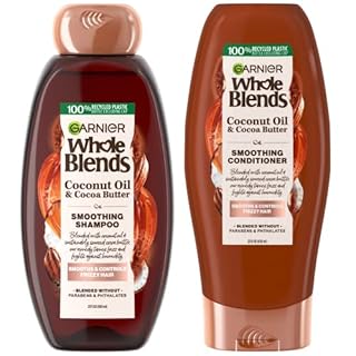 Garnier Hair Care Whole Blends Smoothing Coconut Oil and Cocoa Butter Extracts Shampoo and Conditioner, For Frizzy Hair 44 Fl Oz