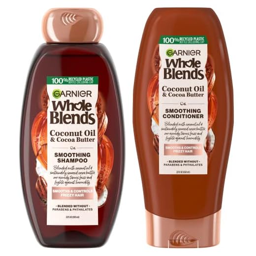 Garnier Whole Blends Coconut Oil & Cocoa Butter Smoothing Shampoo and Conditioner Set for Frizzy Hair, 22 Fl Oz (2 Items), 1 Kit (Packaging May Vary)