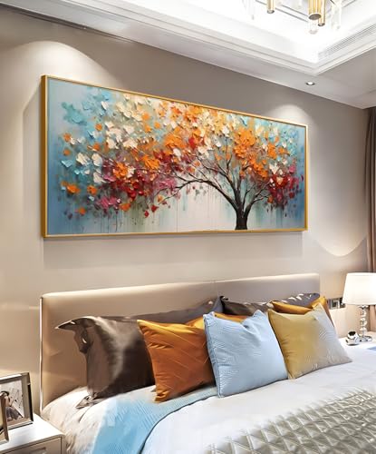 Hand-Painted Tree of Life Oil Painting on Canvas for Living Room,Frame Colorful Tree Wall Art for Bedroom,Large 3D Artwork Thick Textured Wall Decor for Office Home Decor 24x56 inches - Image 5