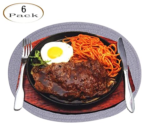Dajamai 6 Pack Woven Placemats, 12X16 Inches Gray Oval Plate Charger Cotton Heat Resistant Non-Slip Weave Placemats Farmhouse Straw Braided Rattan Tablemats Wicker Placemats For Dining Table #TOP2