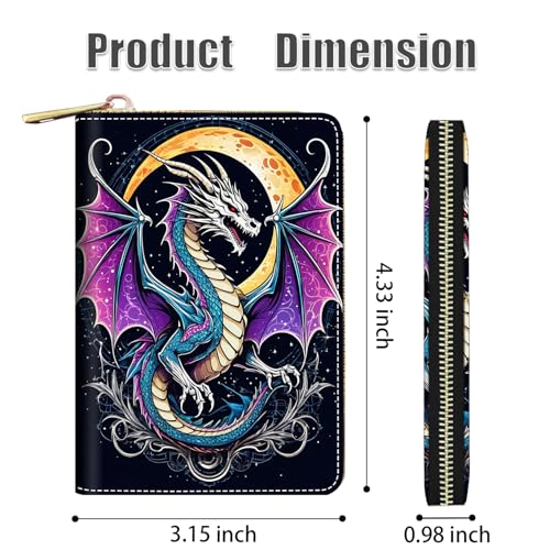 Credit Card Holder Wallets for Women, RFID Blocking Small Leather Card Case Wallet with Zipper Accordion Wallets, Purple Dragon2