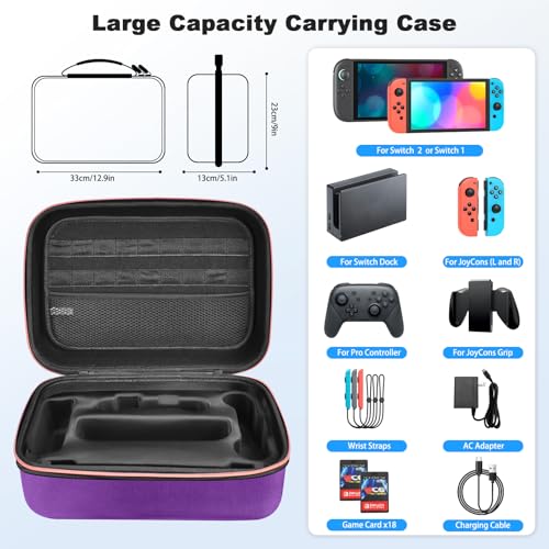 Image of Gorixer Switch 2 Case for Nintendo Switch 2(2025) or 1 and OLED Models(2021),Stores 18 Game Cards for Nintendo 3DS & 2DS Games (Purple)