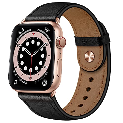 OUHENG Compatible con Apple Watch Band 40 mm, 38 mm, 44 mm, 42 mm, correa de repuesto para iWatch SE Series 6 5 4 3 2 1 (negro/oro rosa, 40 mm 38 mm)