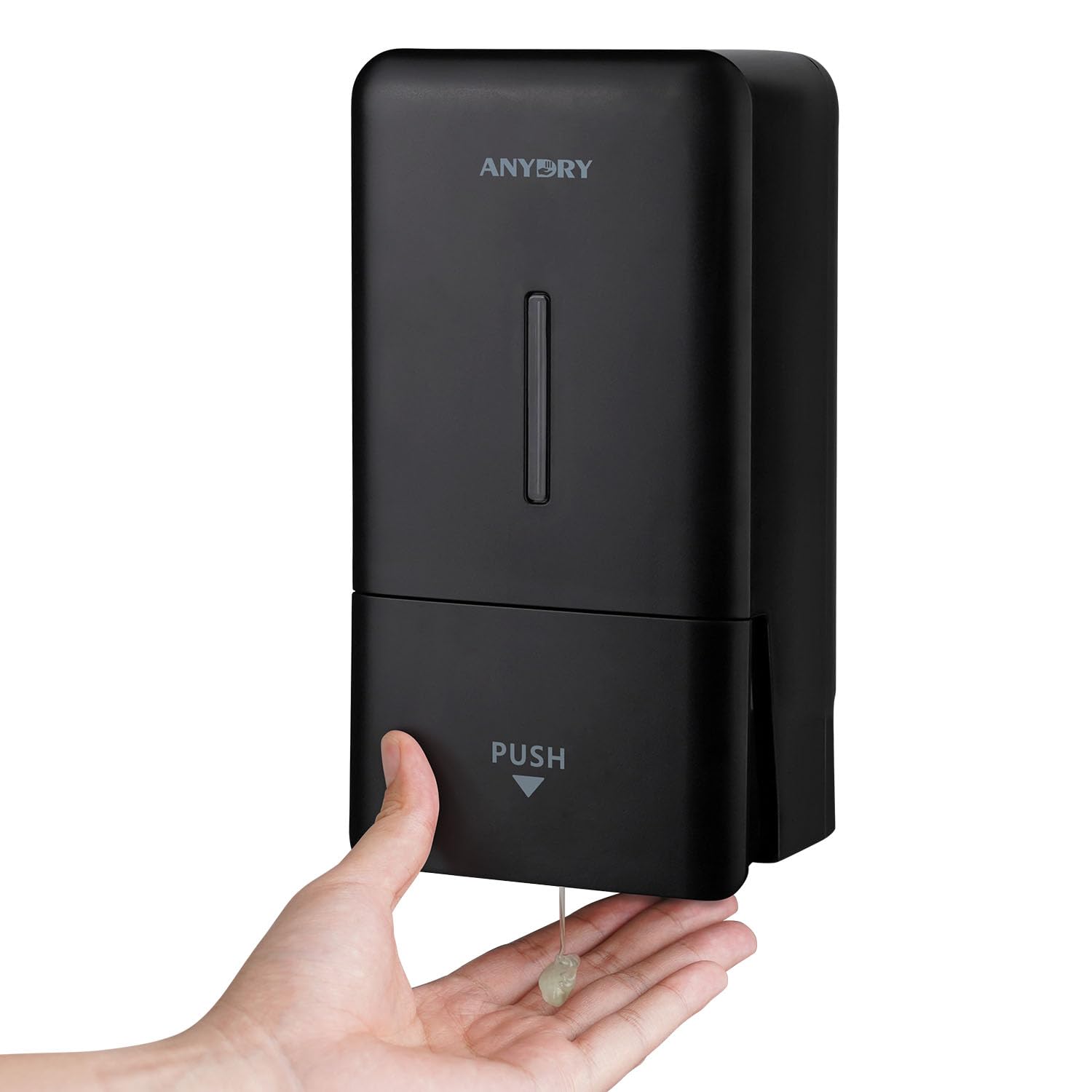 anydry Manual Pressure Soap Dispenser Mural 800ml Capacity with Visual Window, Simple Soap Replacement, Ideal for Homes and Businesses 1006 Black