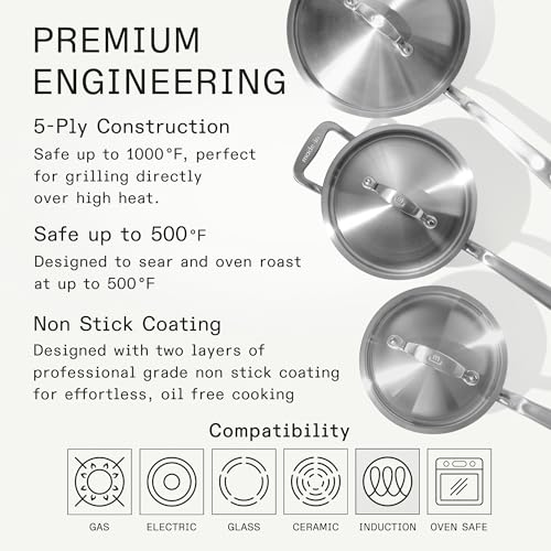 Image of Made In Cookware - 6 Piece Stainless Saucepan Set - 5 Ply Clad - Includes Stainless Steel Saucepans and Saucier with Lid - Professional Cookware - Crafted in Italy