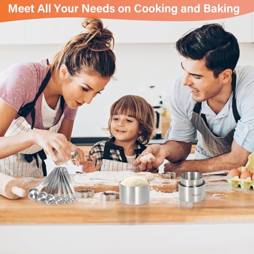 Wuzzox Stainless Steel Measuring Cups & Spoons Set of 13, Stackable Metal Measuring Cups & Spoons, Kitchen Gadgets for Cooking & Baking - image 3