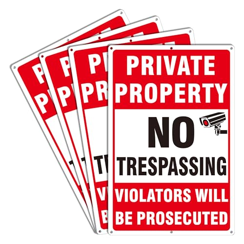 4 Pack Large Private Property No Trespassing Signs, Aluminum No Trespassing Video Surveillance Sign, No Trespassing Signs–Weatherproof and Highly Visible for Property Protection (10x14 inches) by Frohllia - Used condition - Image 9