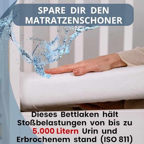 Bisoo Spannbettlaken Laufstall 75x95 / 75x100. Wasserdicht & Atmungsaktiv. Jersey Bettlaken aus Baumwolle spart dir den Matratzenschoner. Mit großzügigen Rändern für einfaches Aufziehen. Grau