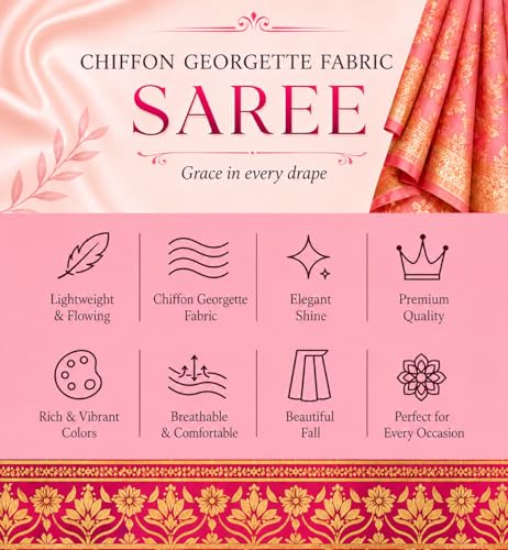Image of SUPERLAXMI Women's Chiffon Floral Printed Saree with Blouse Piece