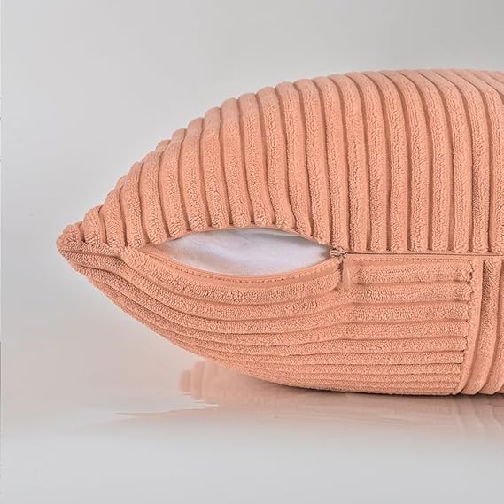 Image of Guffaw Corduroy Pillow Covers Boho Decorative Spliced Throw Pillow Covers Soft Solid Couch Pillowcases Cross Patchwork Cushion Covers for Living Room Bed Sofa 16x16 inch (2, Peach(Pink))