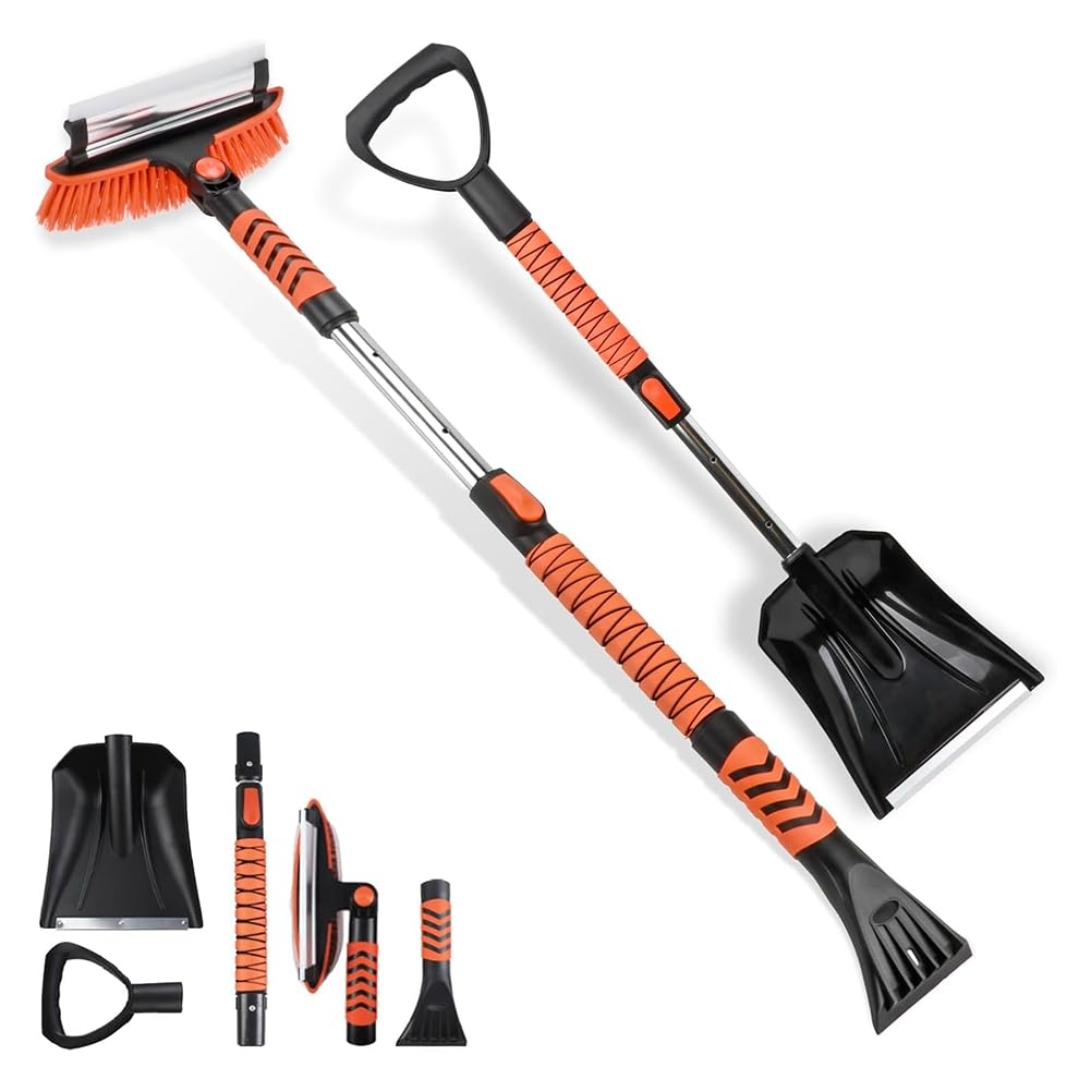 Kit di Pala e Multi-Funzione per Neve, Inclusa Retrattile, Raschietto per Ghiaccio, Raschietto Staccabile.