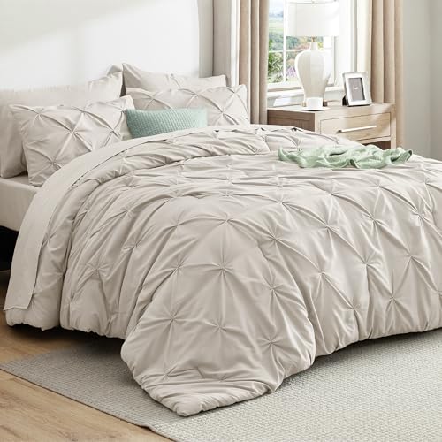 Bedsure California King Comforter Set Linen - Bed in a Bag Cal King 7 Pieces, GentleSoft&trade; Pintuck...
