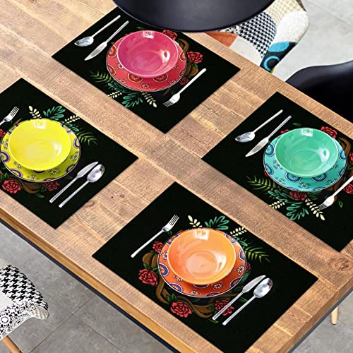 Sets de table crâne de roses lavables pour protéger la table des taches - 8