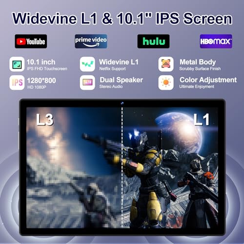 Image of ZIOVO Android Tablet 22GB RAM 128GB ROM 1TB Expand, 10.1 inch 8000mAh Octa-Core Tablet with Keyboard & Mouse, GPS, Widevine L1, HD IPS Display, 5G Wi-Fi, Bluetooth 5.0, Split Screen -Metal Black