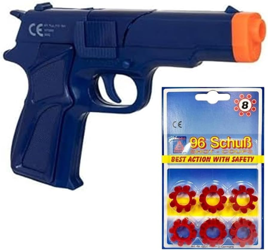 Concept4u SWAT Mission 8 Shot Cap Revolver with 8 Shot Ring Caps Disc Blue Plastic Toy Gun 96 Shots Pistol Refill Packs Ideal for Kids Children Pretend Police & Spy Playset