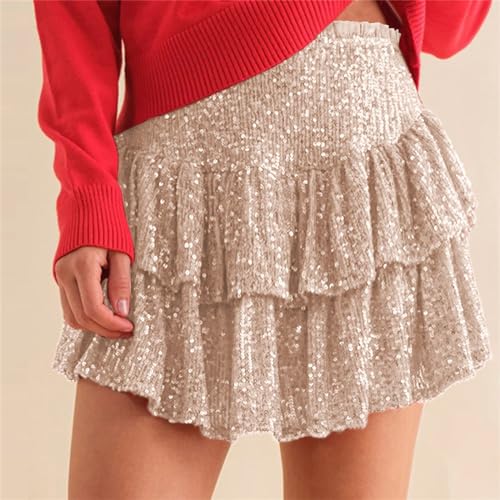 Jupe à perles pour femmes plissée marron extensible taille S - 3