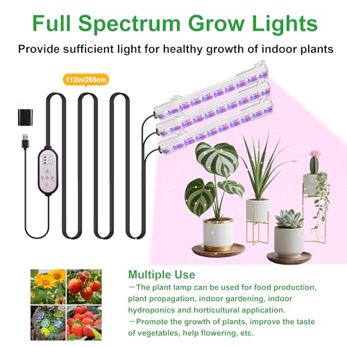 Image of 7.8'' 3 Head LED Grow Light Strips, Grow Lamps for Indoor Plants Full Spectrum, Plant Light with 4 /8 /12H Timer, 10 Dimmable Levels for Seedling Succulent,Best Match for Plant Shelf