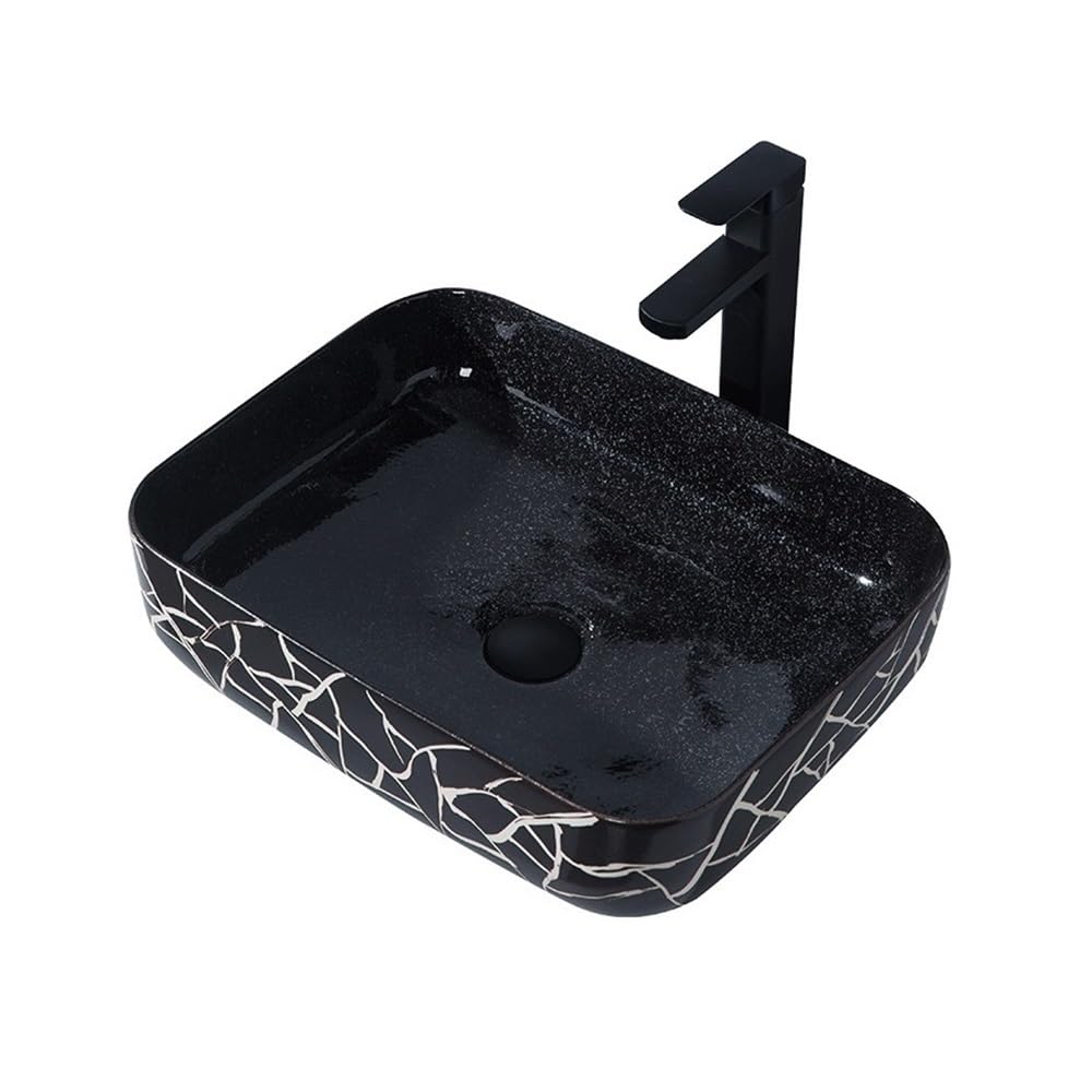 Umywalki łazienkowe Nowoczesna minimalistyczna czarna ceramiczna umywalka nablatowa Home Art Basin z baterią i odpływem