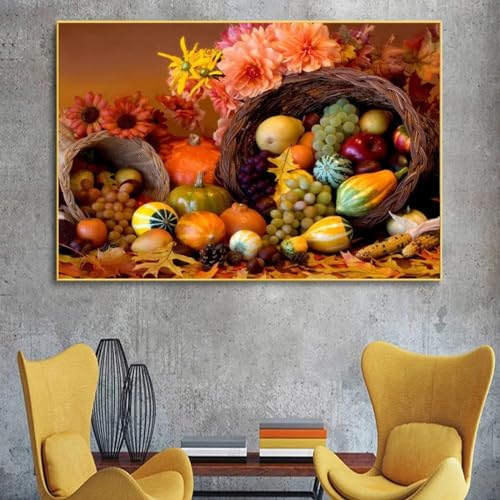 Décoration cuisine toile aliments verts fruits panier murale 80x120