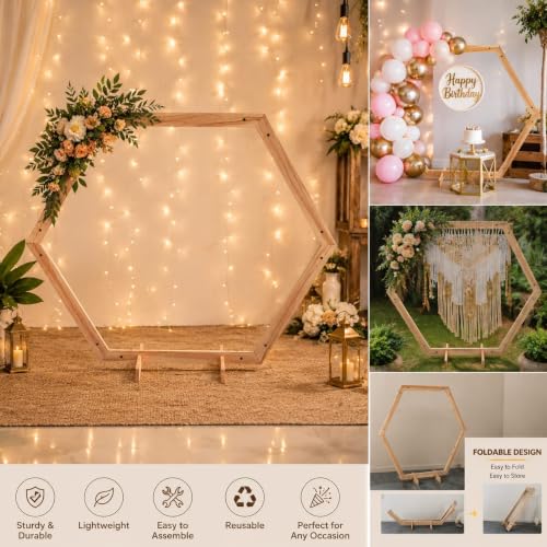 Image of SATYAM KRAFT 1 Piece Foldable Hexagon Shape Wooden Makhar Mandap | Wooden Pooja Backdrop Stand for DIY Pandal & Temple | Ganpati Decoration Setup for Ganesh Chaturthi & Idol Pooja Decor, Festival
