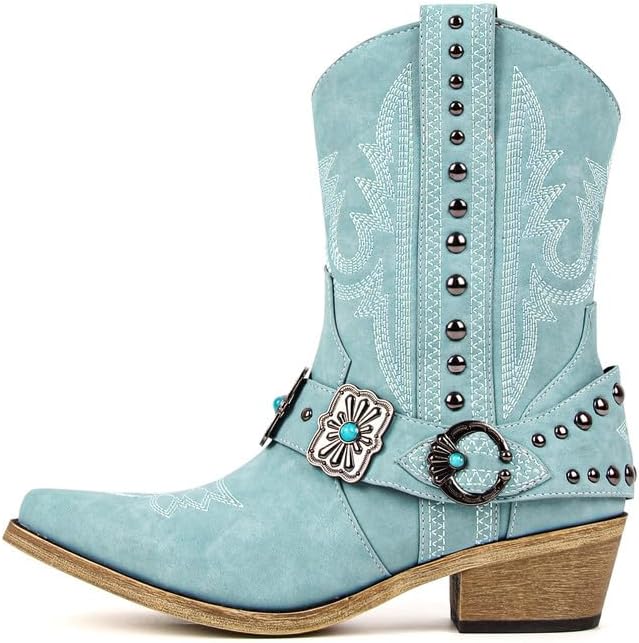 Only maker Cowgirl Western Boots for Women Ankle High Embroidery Pointed Toe Cowboy Rodeo Country Concert Boot